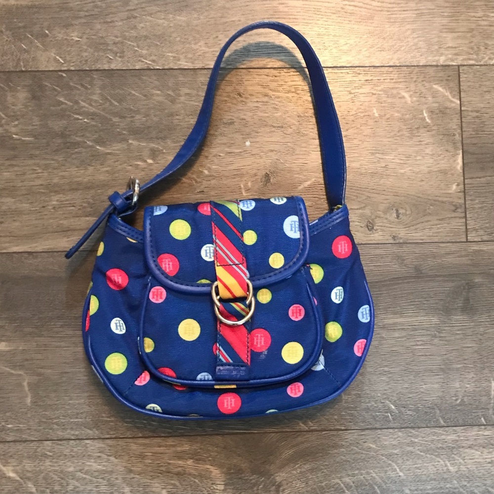 Tommy Hilfiger Navy Polka Dot Shoulder Bag with Multicolor Accents